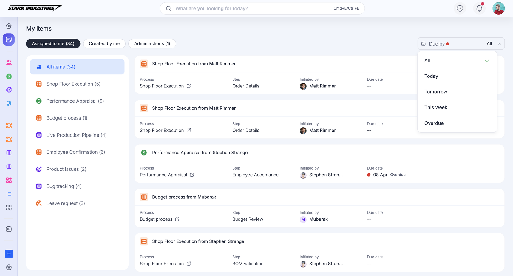 My items page showing items assigned to the user