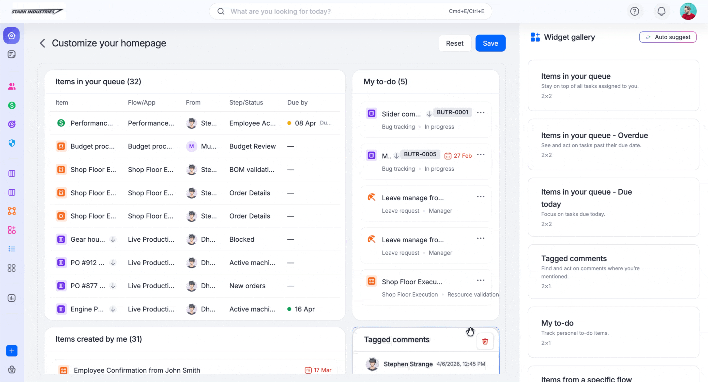 Personalización del panel de la página de inicio mediante la adición y organización de widgets