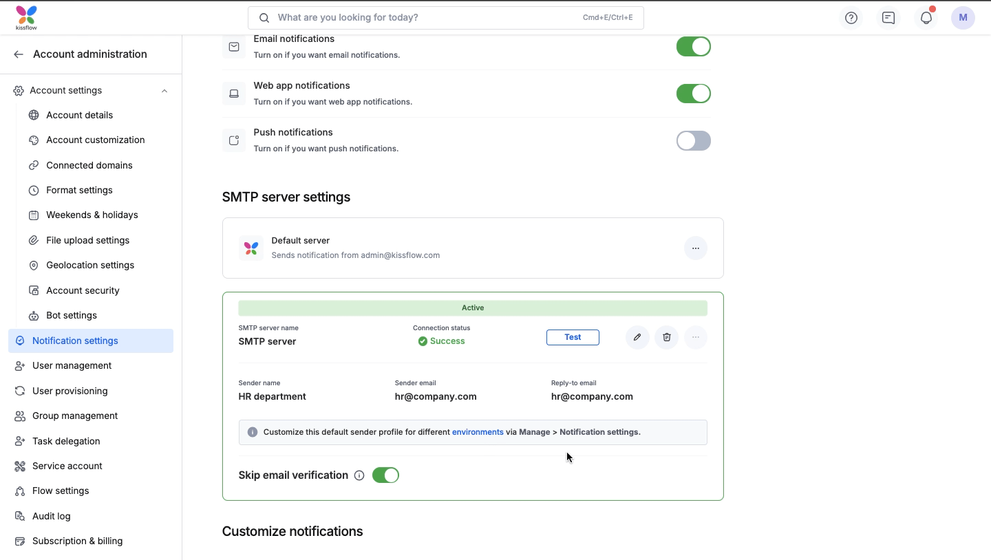 Creating an environment-specific sender profile