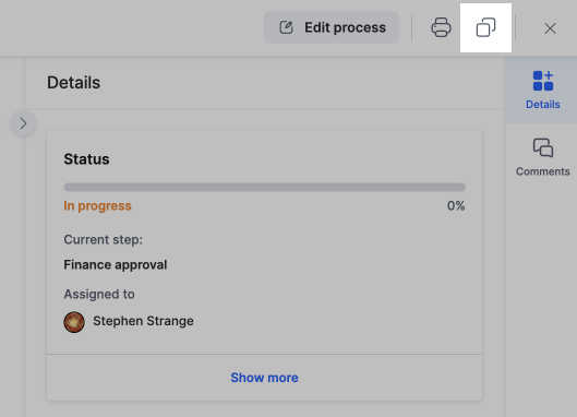 Duplicate button at the top of an open item