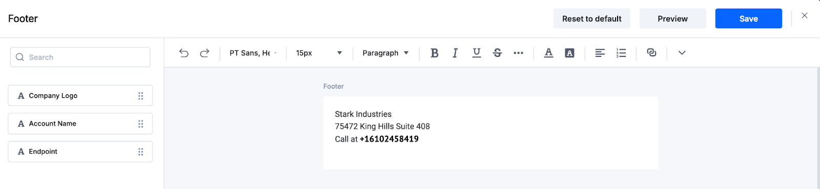 Email footer configuration