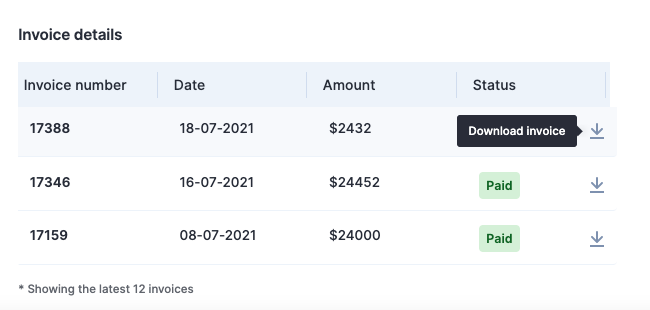 Subscription and billing page with the View invoice action