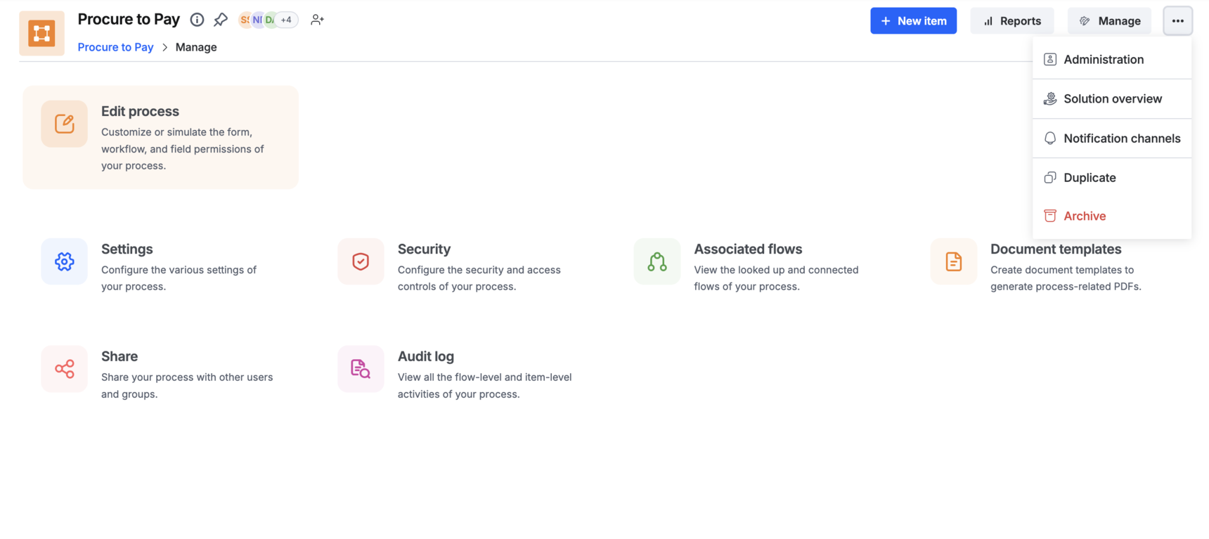 Solution overview generating for a process