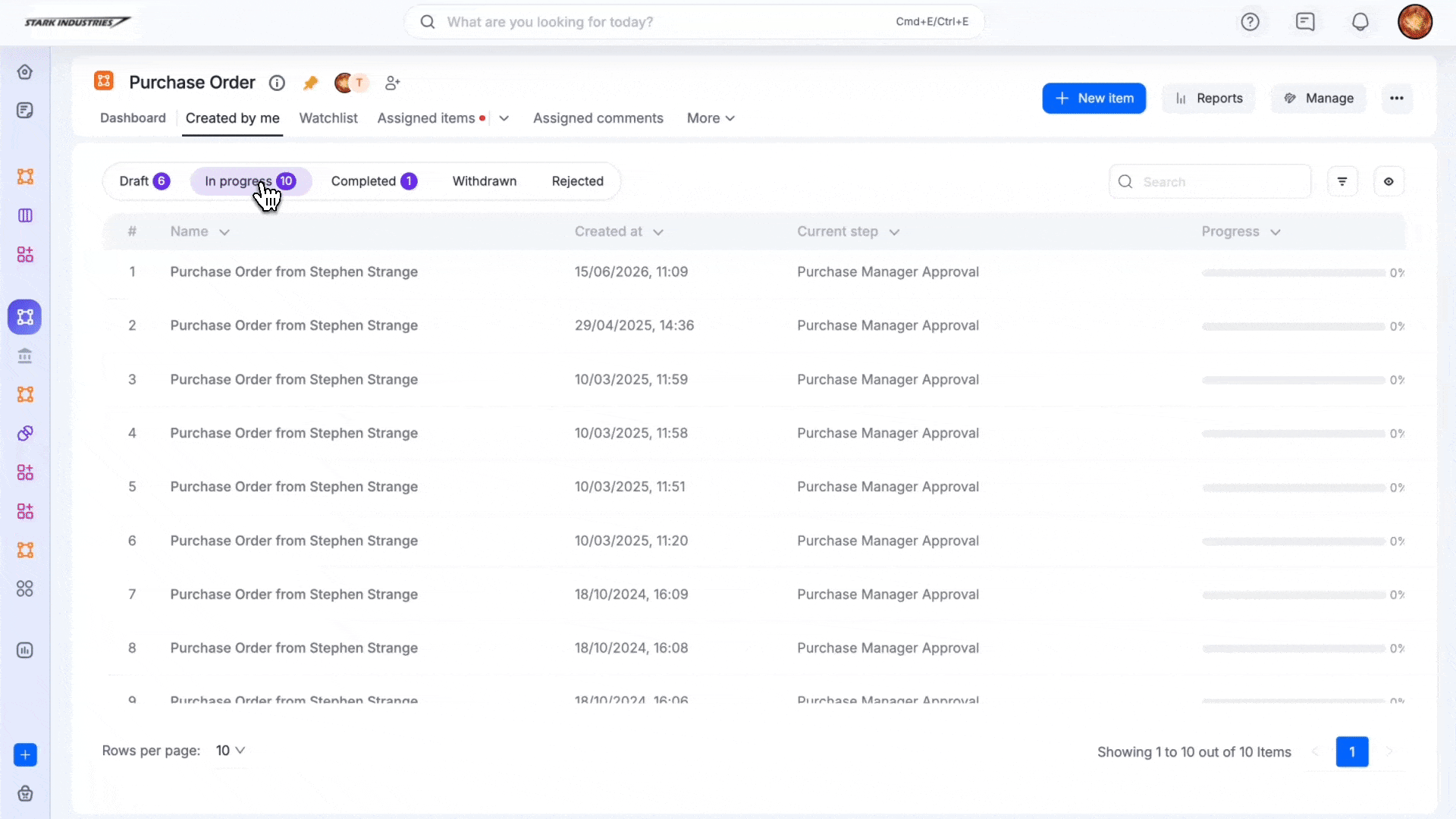 Animation of adding a watcher to a process item