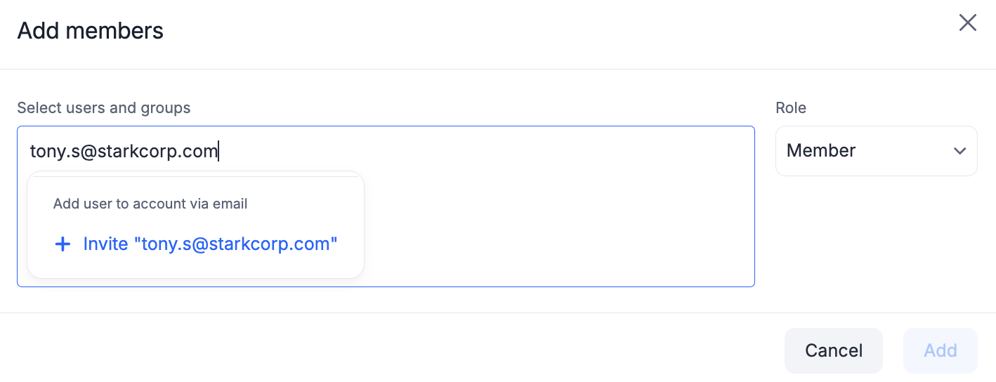 Invite link shown for an external user's email address