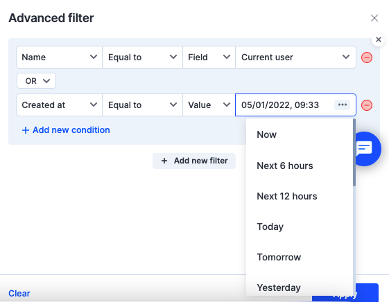Calendar picker for adjusting the Value field after choosing a relative date
