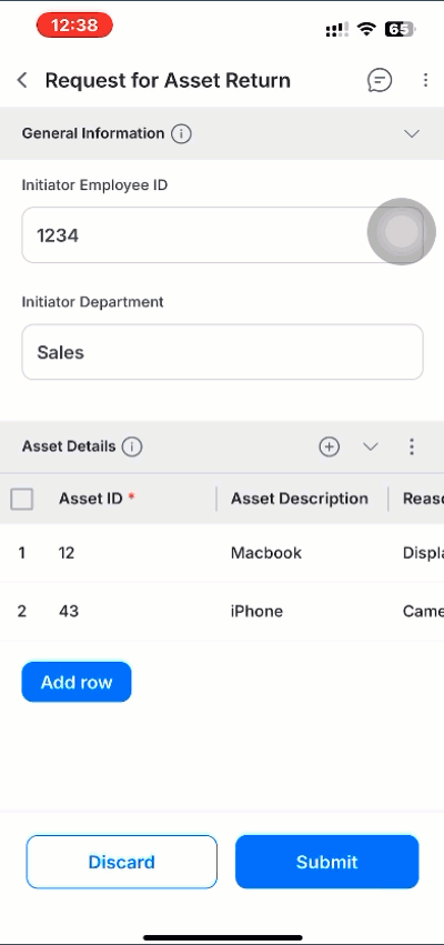 Child table switching into fullscreen landscape view on a native mobile app