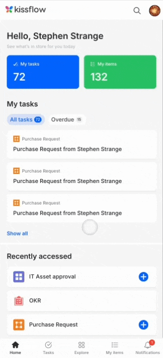 Creating a new item from the dashboard