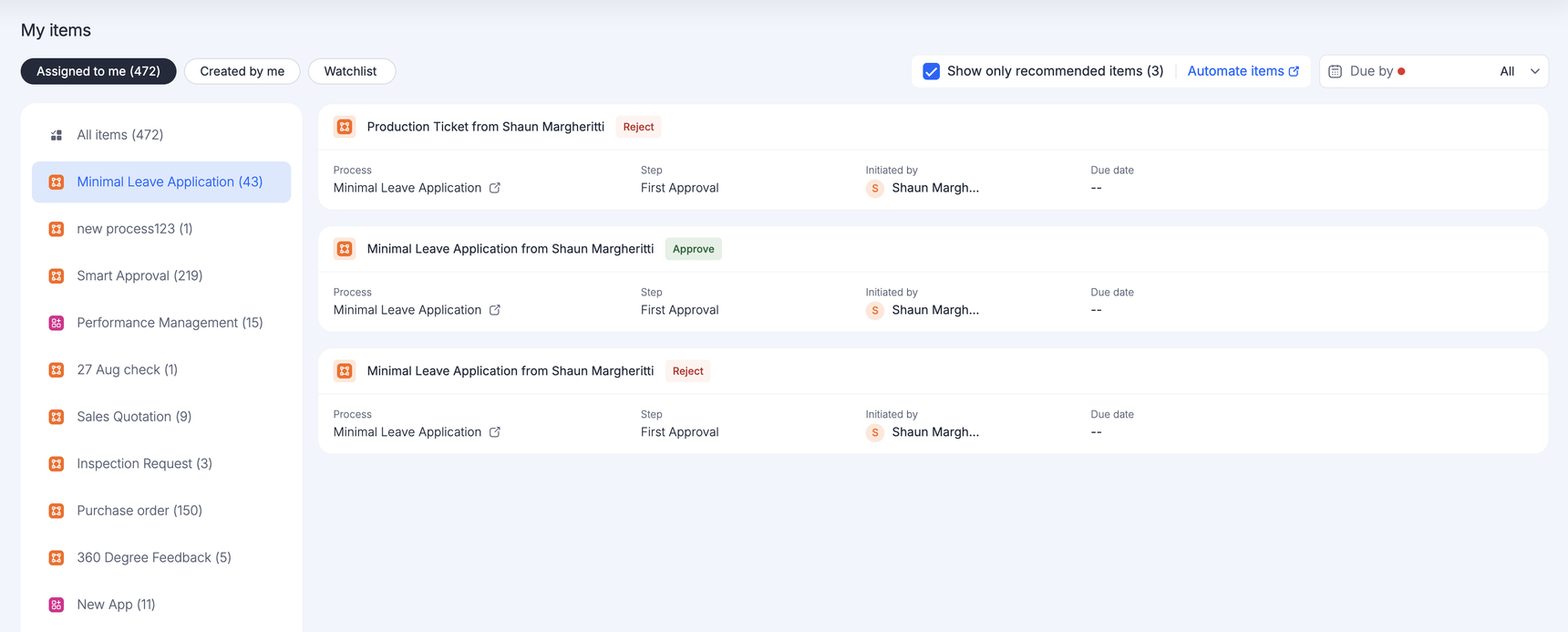 An item showing the automation banner and the Automation tab timeline of each run