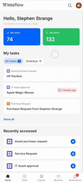 Opening an item from My tasks and adding a note
