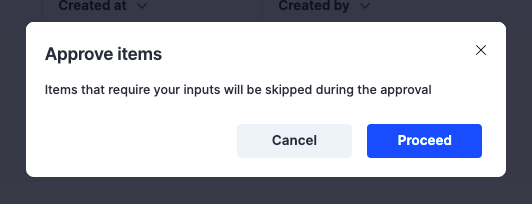Toast message confirming bulk approval completion