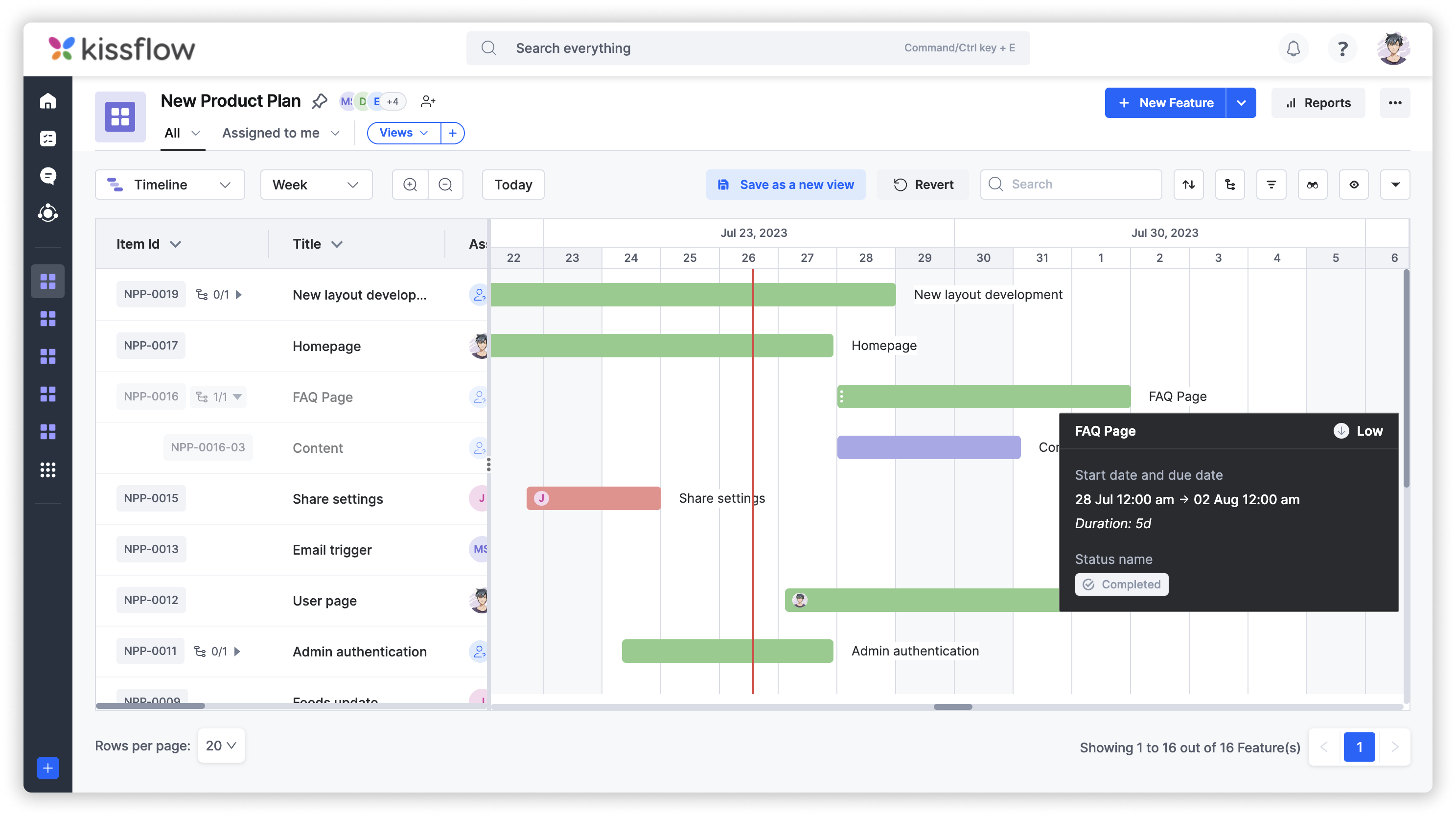 Timeline layout of a board showing items as horizontal bars against a calendar