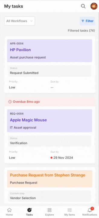 More options menu on an item showing Copy link, Watch, Clone, and Delete